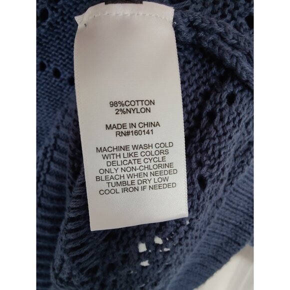 Frye Pointelle Knit Scoop Neck Short Sleeve Pullover Blue Gray Sweater L NWT - Picture 7 of 7